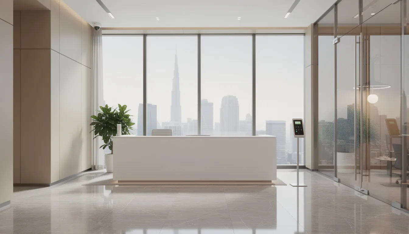 Modern office reception with integrated ELV systems