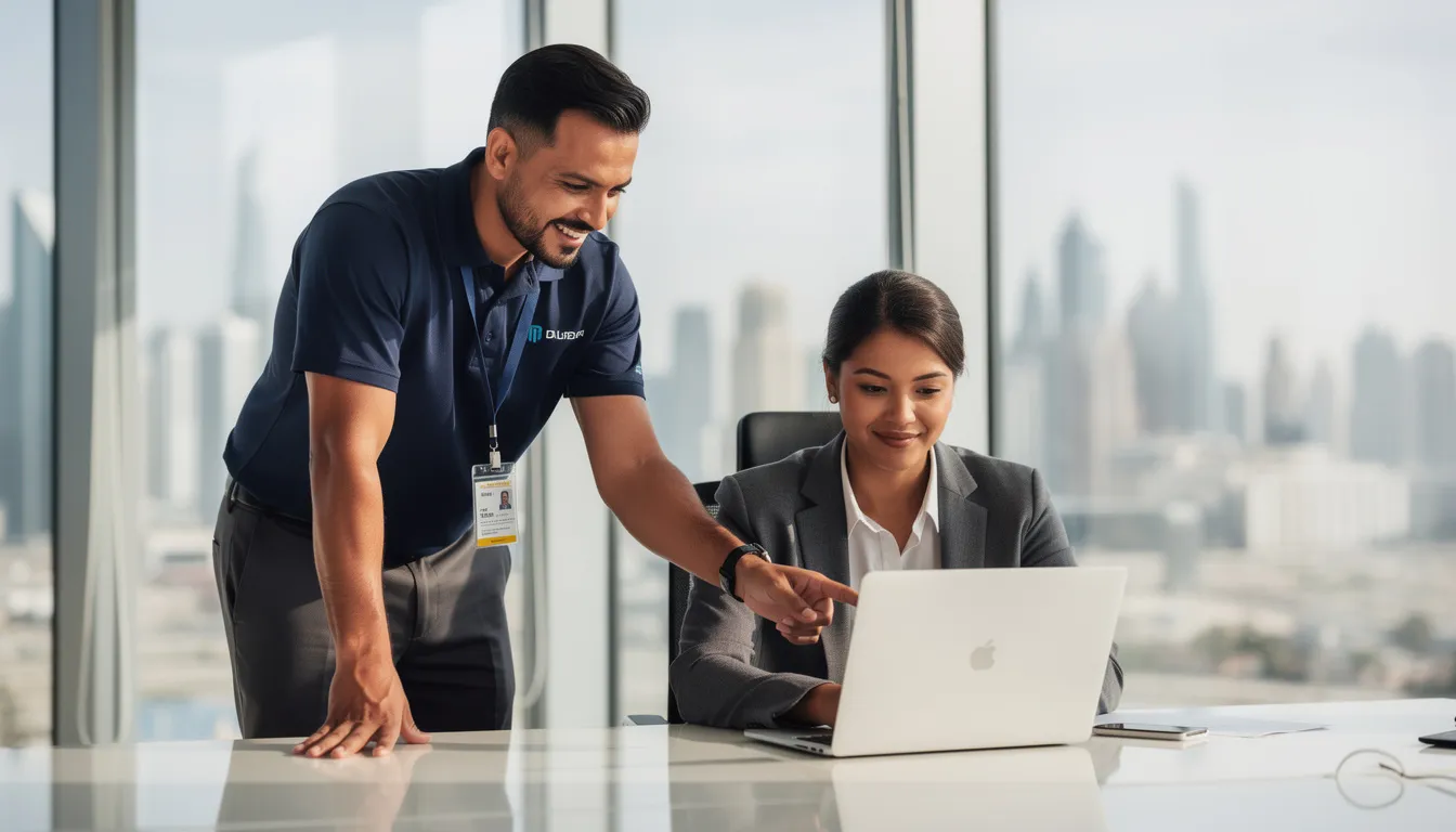 IT support technician assisting a business professional in Dubai